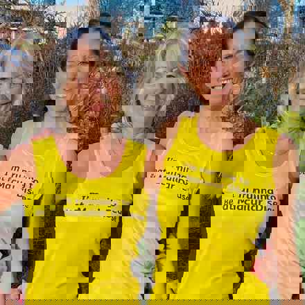 Emma and Jan in Macular Society t-shirts