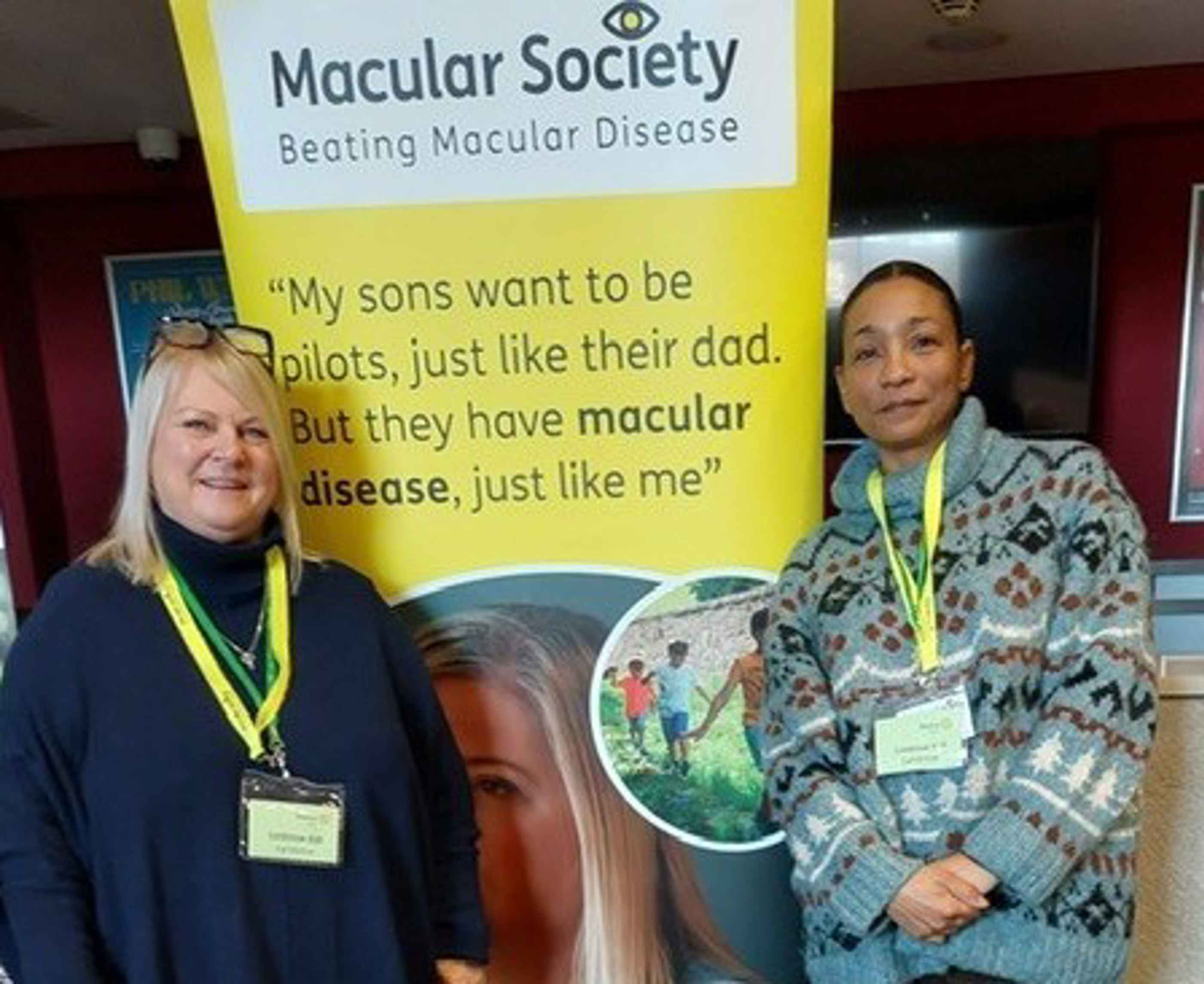 Sam Amphlett (left) and Monica Nsue-Jurado (right) by Macular Society sign